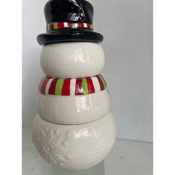 Vtg Pier 1 4pc Frosty Snowman Measuring Cup Set Ceramic Christmascore Grannycore - Picture 2 of 8